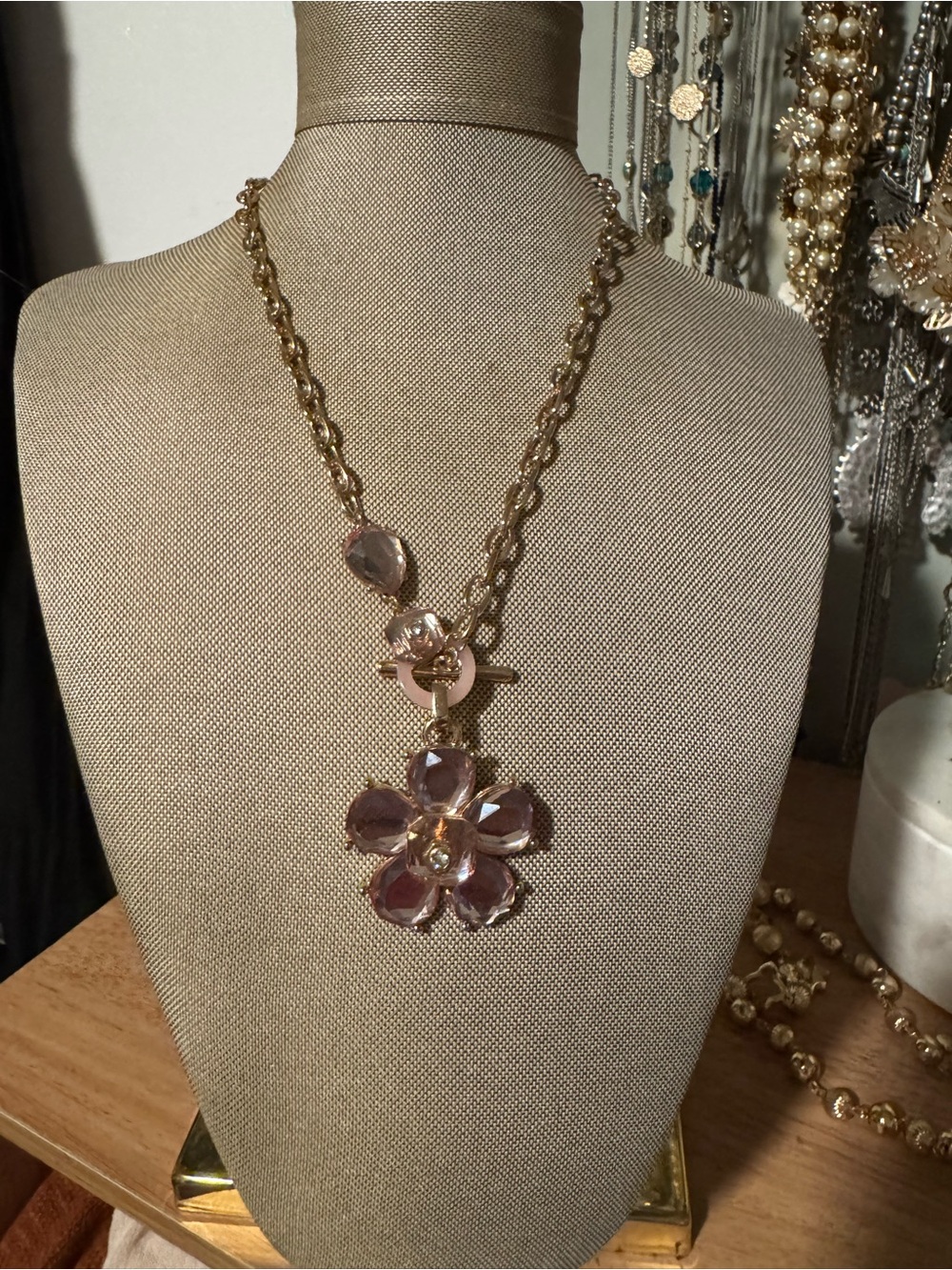Evie & Emma Necklace with Pink Crystal Flower Pendant